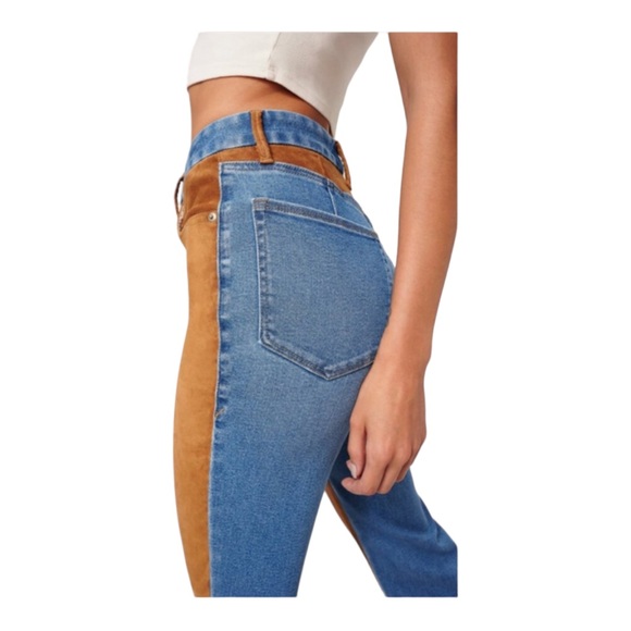 NWT GOOD AMERICAN Icon Mixed Suede Denim High Rise Straight Leg Jeans Size 12/31 - Picture 7 of 14